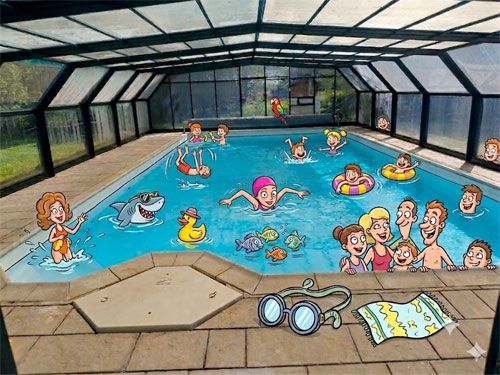 Baigneurs dans la grande piscine privée du gîte près d'Angers